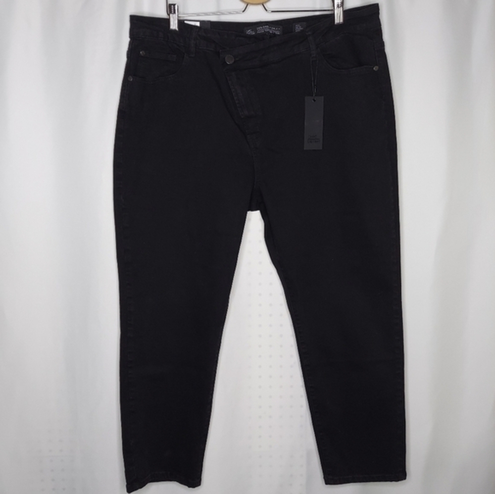City Chic‎ Denim Asymmetric Harley High Rise Ankle Grazer Black Stretch Jeans 22